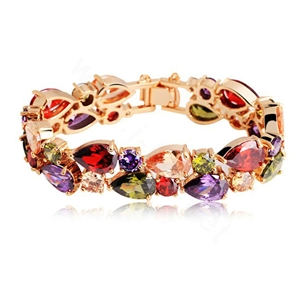 Fashion 18K Rose Gold Plated Mona Lisa Zircon Bracelet for Women Multicolor CZ Stones Jewelry
