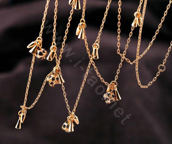 Fashion Punk Rivet crystal ball Pendant Choker long Bib Statement Necklace Women Jewelry - Gold