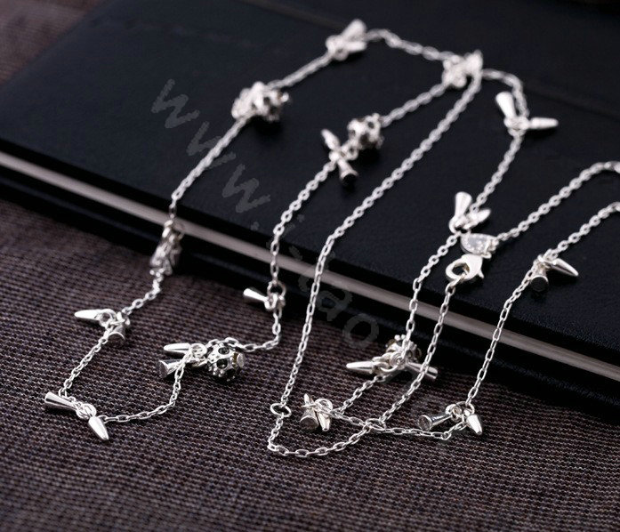 Fashion Punk Rivet crystal ball Pendant Choker long Bib Statement Necklace Women Jewelry - Silver