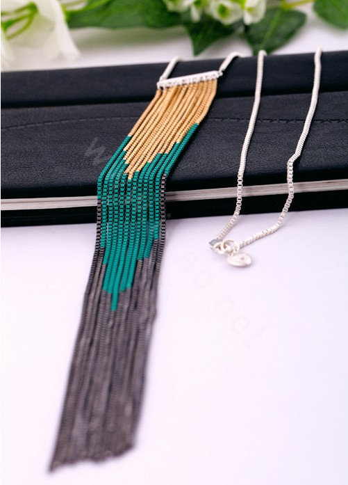 Fashion Retro Punk long Tassel Pendant Choker Silver Chain Statement Necklace Women Jewelry