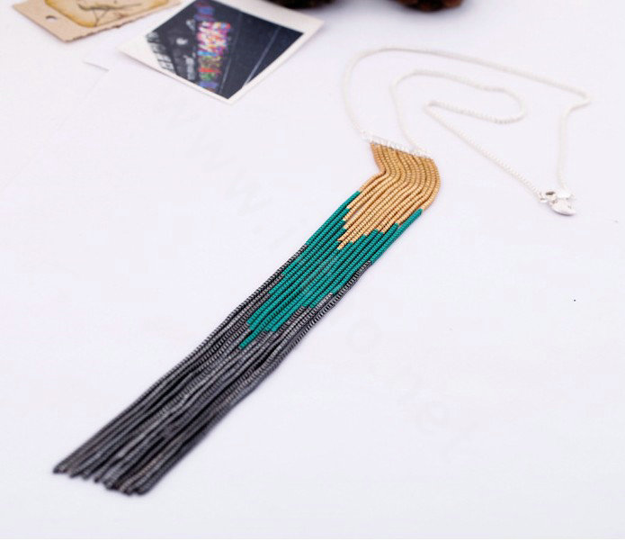Fashion Retro Punk long Tassel Pendant Choker Silver Chain Statement Necklace Women Jewelry