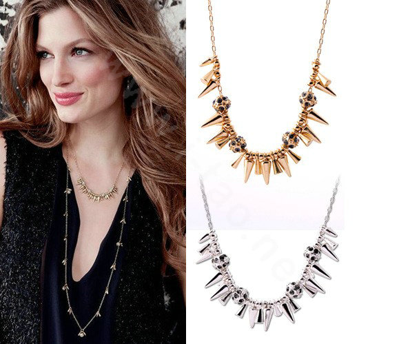 Fashion Unique Punk Rivet Alloy Pendant Choker Bib Statement Necklace Women Jewelry - Silver