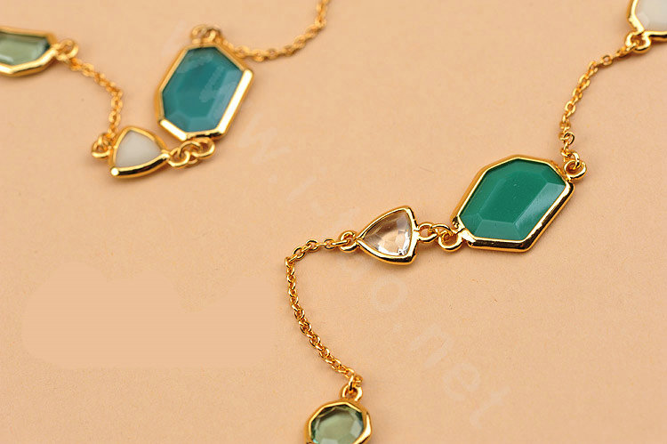 Fashion Women Luxury Choker Crystal Gem long Necklace Jewelry 14K gold plated - Blue