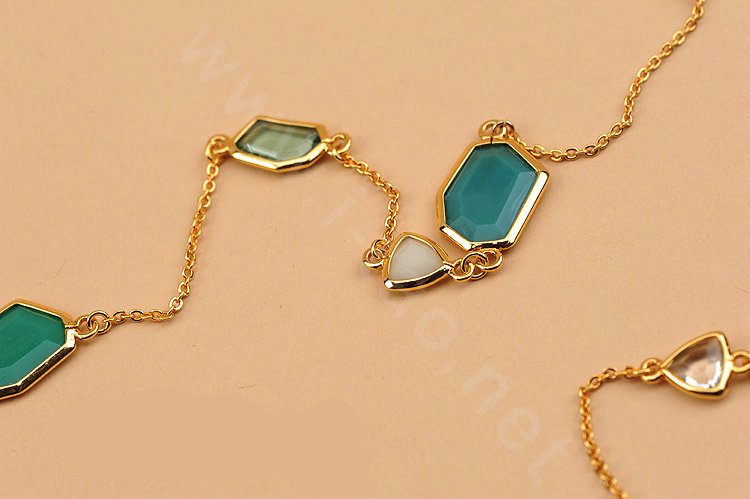 Fashion Women Luxury Choker Crystal Gem long Necklace Jewelry 14K gold plated - Blue