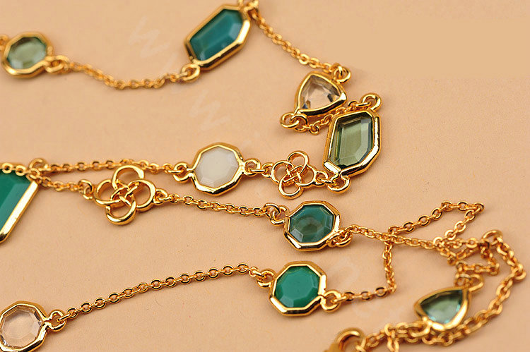 Fashion Women Luxury Choker Crystal Gem long Necklace Jewelry 14K gold plated - Blue