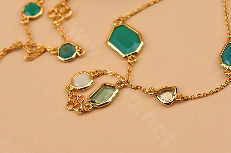 Fashion Women Luxury Choker Crystal Gem long Necklace Jewelry 14K gold plated - Blue