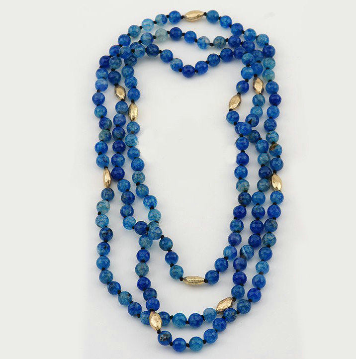 Fashion Women Luxury Choker Sweater chain Natural Gems Beads long Necklace Jewelry - Blue