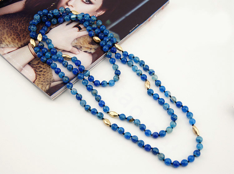 Fashion Women Luxury Choker Sweater chain Natural Gems Beads long Necklace Jewelry - Blue
