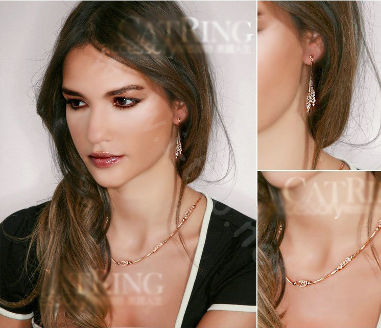 Luxury 18k Rose Gold Plated Drop Earrings Champagne Wire Zircon Crystal Female Fashion Jewelry