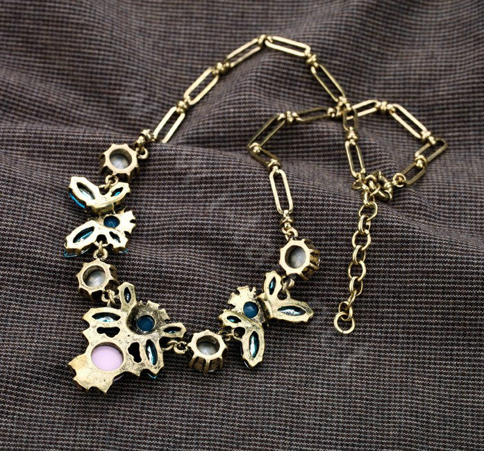 Luxury Blue Crystal Alloy Gemstone Flower Pendant Choker Bib Statement Necklace Women Jewelry