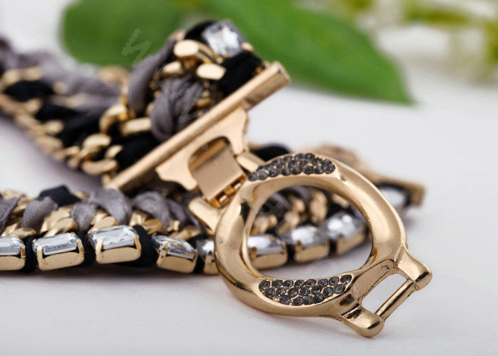 Luxury Crystal Alloy handwoven Pendant Choker Bib Statement Necklace Women Jewelry - Black