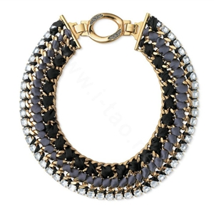 Luxury Crystal Alloy handwoven Pendant Choker Bib Statement Necklace Women Jewelry - Black
