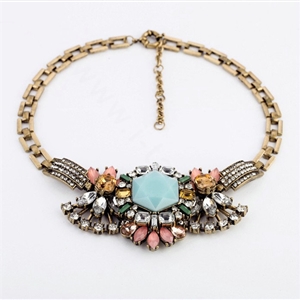 Luxury Crystal Blue Gemstone Flower Pendant Choker Unique Statement Necklace Women Jewelry