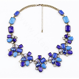 Luxury Crystal Blue Gemstone Flower charm Pendant Choker Bib Statement Necklace Women Jewelry