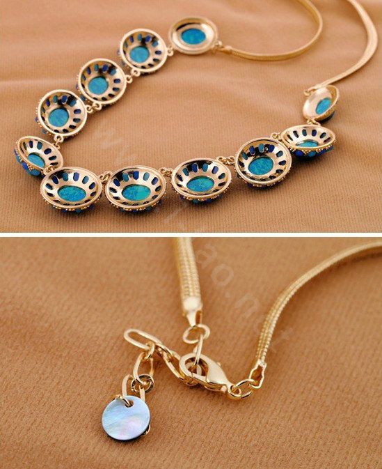 Luxury Crystal Blue Gemstone Pendant Choker long Unique Statement Necklace Women Jewelry
