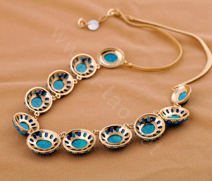 Luxury Crystal Blue Gemstone Pendant Choker long Unique Statement Necklace Women Jewelry