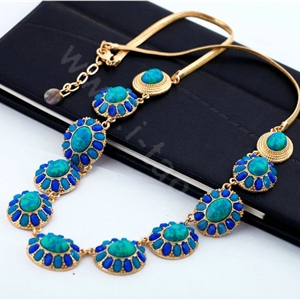 Luxury Crystal Blue Gemstone Pendant Choker long Unique Statement Necklace Women Jewelry