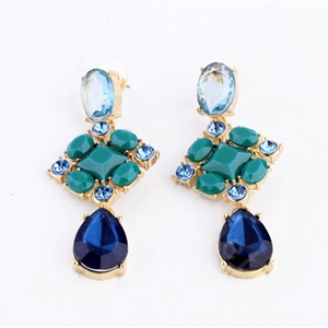 Luxury Crystal Blue Gemstone Raindrop Stud Earrings Gold Plated Women Fashion Jewelry