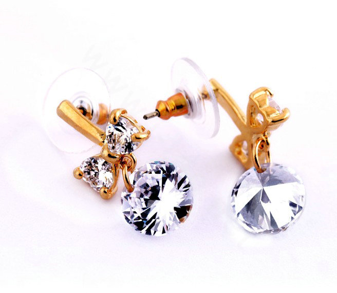 Luxury Crystal Bowknot 14K Gold Stud Earrings Women Fashion Jewelry