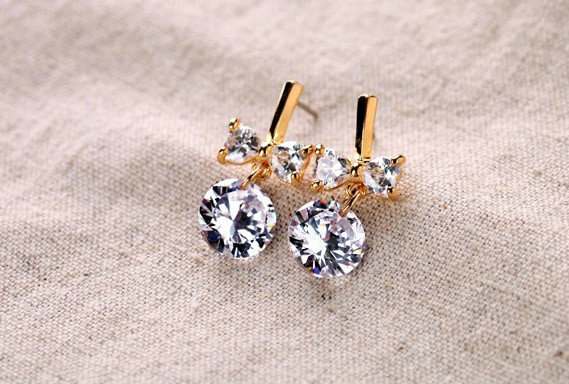 Luxury Crystal Bowknot 14K Gold Stud Earrings Women Fashion Jewelry