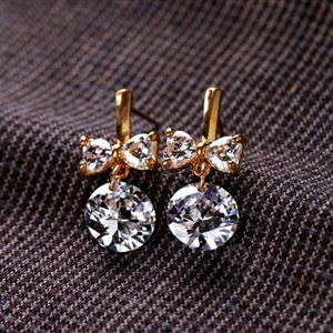 Luxury Crystal Bowknot 14K Gold Stud Earrings Women Fashion Jewelry