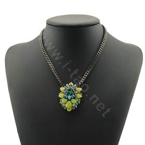 Luxury Crystal Flower Gemstone Pendant Choker Statement Necklace Women Jewelry - Yellow