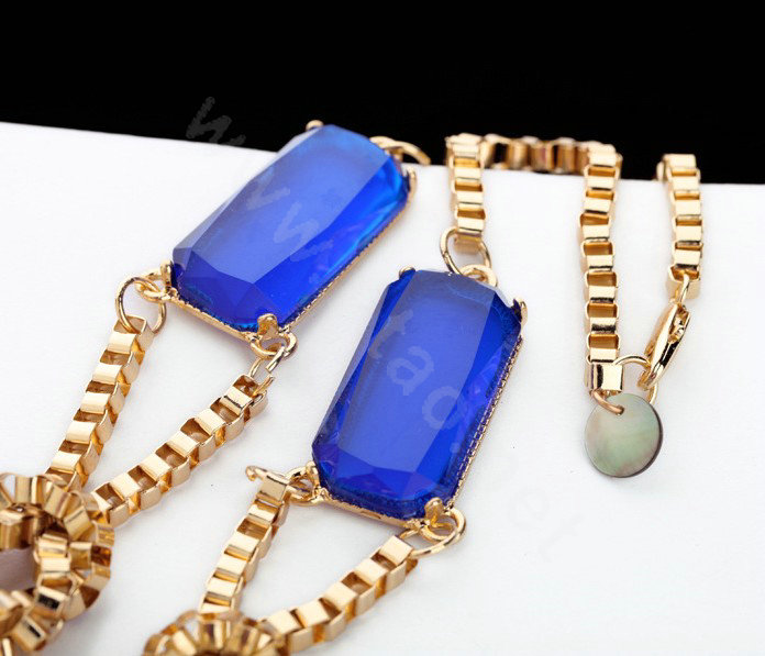 Luxury Crystal Flower Pendant Alloy Choker Bib Statement Necklace Women Jewelry - Blue