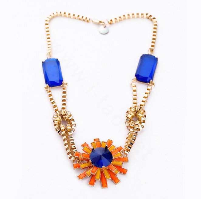 Luxury Crystal Flower Pendant Alloy Choker Bib Statement Necklace Women Jewelry - Orange