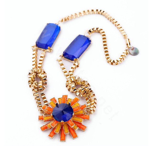 Luxury Crystal Flower Pendant Alloy Choker Bib Statement Necklace Women Jewelry - Orange