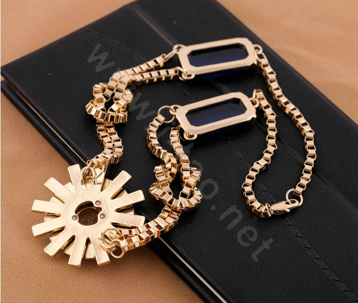 Luxury Crystal Flower Pendant Alloy Choker Bib Statement Necklace Women Jewelry - Orange