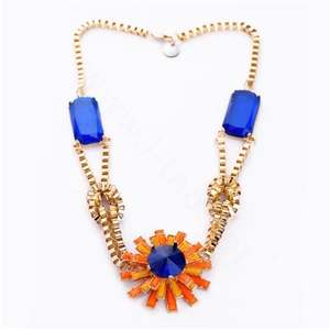 Luxury Crystal Flower Pendant Alloy Choker Bib Statement Necklace Women Jewelry - Orange