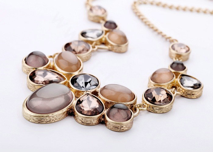 Luxury Crystal Gemstone Alloy Pendant Choker Bib Statement Necklace Women Jewelry - Purple