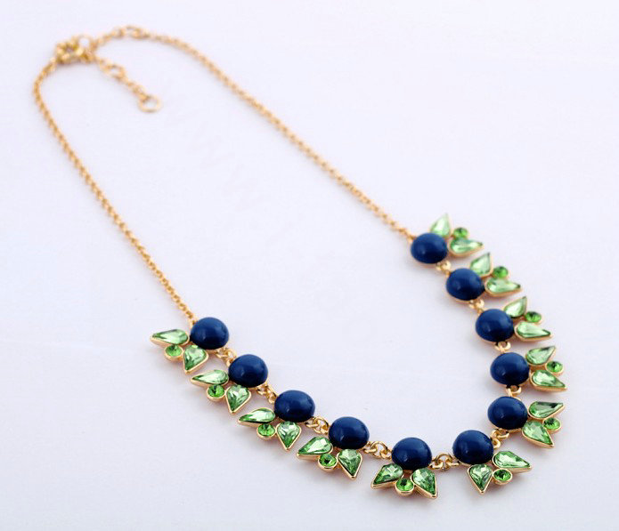 Luxury Crystal Gemstone Flower Pendant Choker Bib Statement Necklace Women Jewelry - Blue