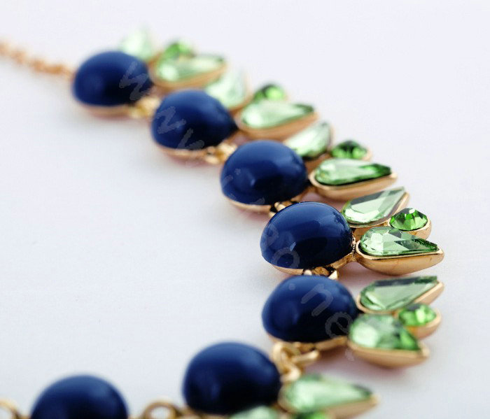 Luxury Crystal Gemstone Flower Pendant Choker Bib Statement Necklace Women Jewelry - Blue