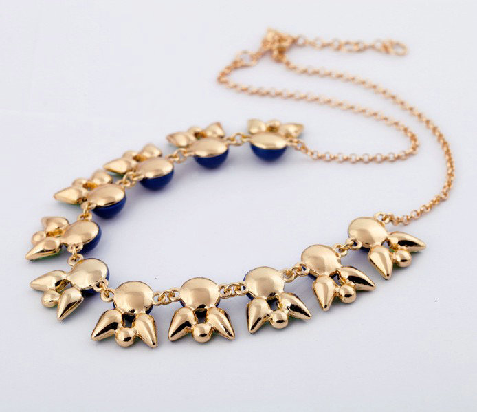 Luxury Crystal Gemstone Flower Pendant Choker Bib Statement Necklace Women Jewelry - Blue