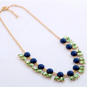 Luxury Crystal Gemstone Flower Pendant Choker Bib Statement Necklace Women Jewelry - Blue