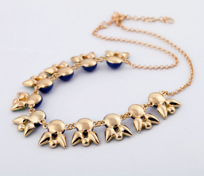 Luxury Crystal Gemstone Flower Pendant Choker Bib Statement Necklace Women Jewelry - Green+Blue