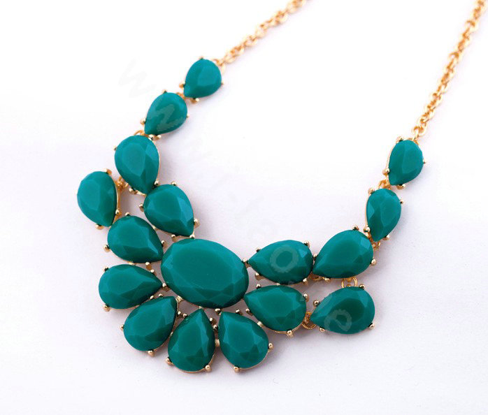 Luxury Crystal Gemstone Flower Pendant Choker Bib Statement Necklace Women Jewelry - Green