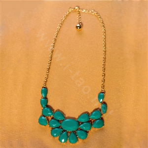 Luxury Crystal Gemstone Flower Pendant Choker Bib Statement Necklace Women Jewelry - Green