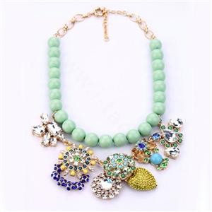 Luxury Crystal Gemstone Flower Pendant Choker Bib Statement Necklace Women Jewelry - Multicolor