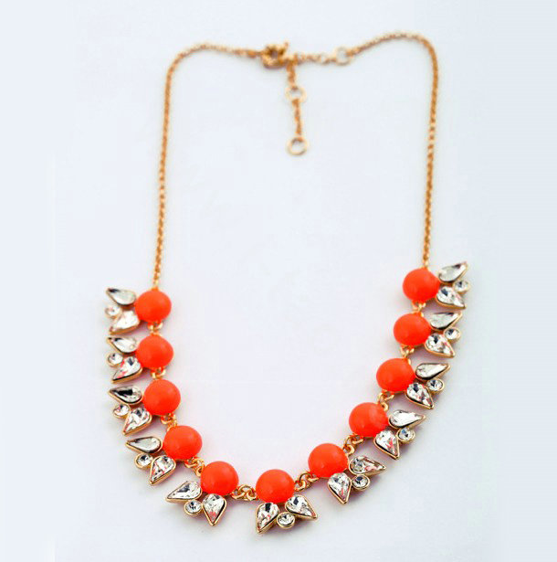 Luxury Crystal Gemstone Flower Pendant Choker Bib Statement Necklace Women Jewelry - Orange