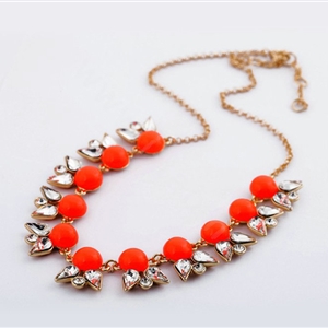 Luxury Crystal Gemstone Flower Pendant Choker Bib Statement Necklace Women Jewelry - Orange
