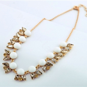 Luxury Crystal Gemstone Flower Pendant Choker Bib Statement Necklace Women Jewelry - White