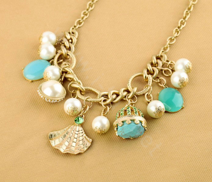 Luxury Crystal Gemstone Pearl Tranquil blue charm Pendant Choker Statement Necklace Women Jewelry