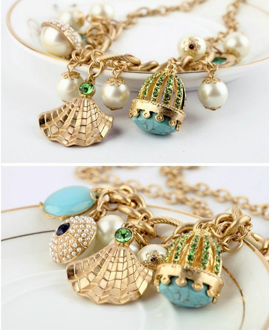 Luxury Crystal Gemstone Pearl Tranquil blue charm Pendant Choker Statement Necklace Women Jewelry