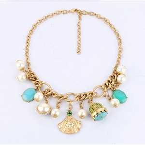 Luxury Crystal Gemstone Pearl Tranquil blue charm Pendant Choker Statement Necklace Women Jewelry