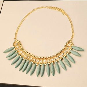 Luxury Crystal Gemstone Pendant Bohemia Choker Bib Statement Necklace Women Jewelry - Blue