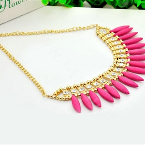 Luxury Crystal Gemstone Pendant Bohemia Choker Bib Statement Necklace Women Jewelry - Rose