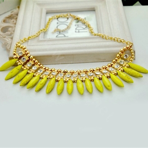 Luxury Crystal Gemstone Pendant Bohemia Choker Bib Statement Necklace Women Jewelry - Yellow