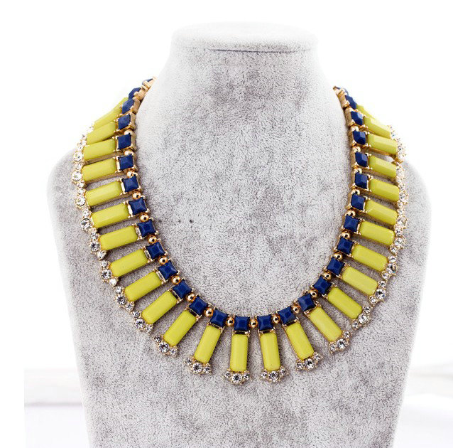 Luxury Crystal Gemstone Pendant Choker Bohemia Bib Statement Necklace Women Jewelry - Yellow